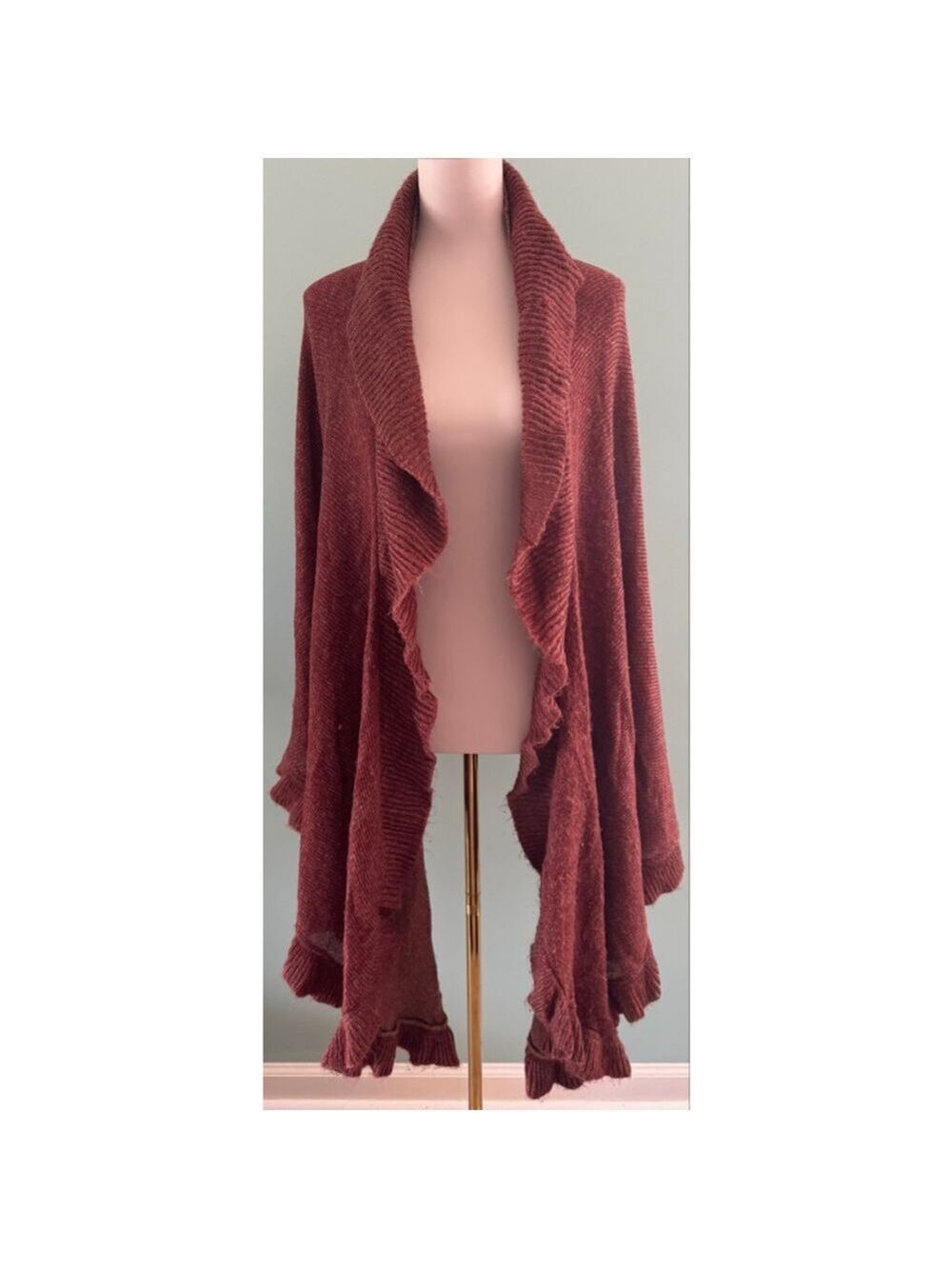 Women's ZAZOU Rust Open Front Ruffle Knit Pashmina